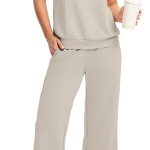 Two Piece Set Round Neck Tank Wide Leg Pants Lounge Wear Minimal Chic
